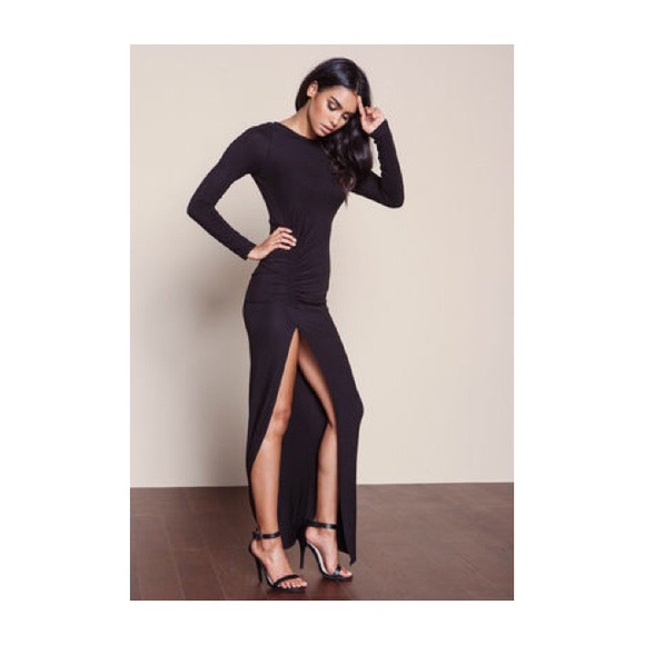 Black fitted high slit dress