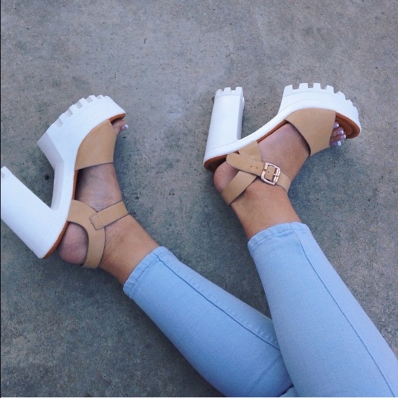 Public Desire UK Akira Nude Cleated Heeled Sandal