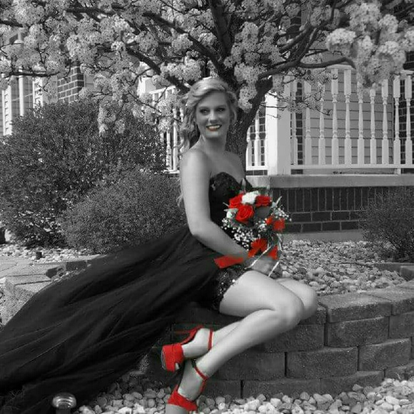 Mac duggal black high low prom dress size 2