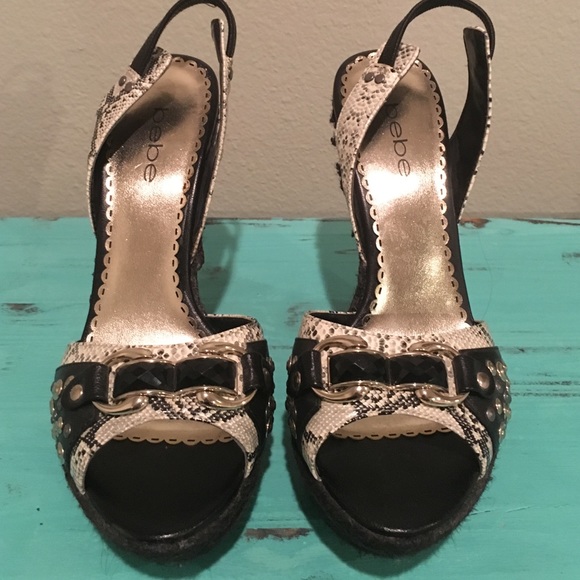 Bebe snake print/jeweled wedge