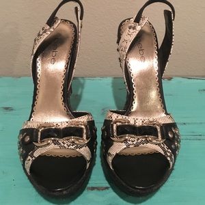 Bebe snake print/jeweled wedge