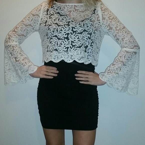 Bohemian style lace crop top with Bell sleeves