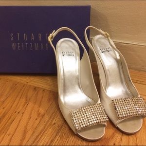 Stuart Weitzman Dazzle ivory satin heels