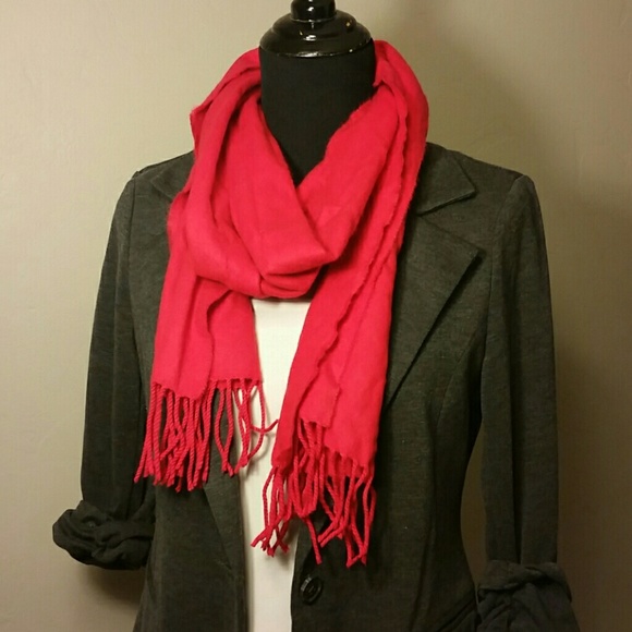 Soft Solid Red Fringed Scarf