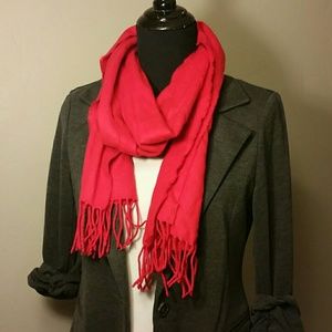Soft Solid Red Fringed Scarf
