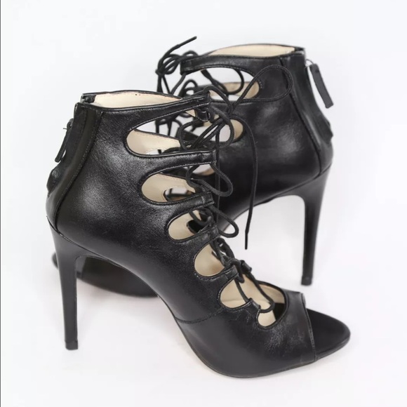 ZARA Black High Heels Leather Ankle Lace Up Boots - Picture 2 of 4