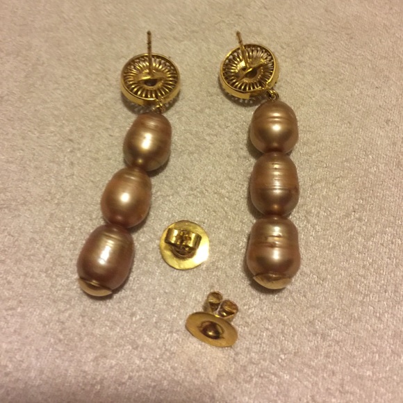 14k yellow gold dangling ChampagnePearl earrings