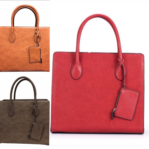 Lil+Lo Handbags - Large Structured Handbag Camel Holds iPad/tablet