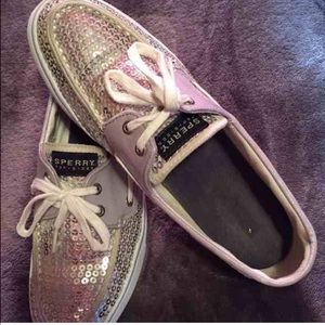 Sperry top slider silver shoes