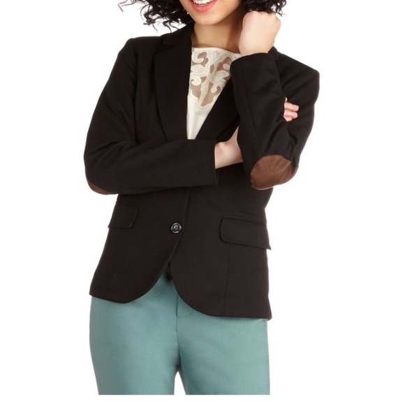 Black Blazer with Brown Elbow Patches