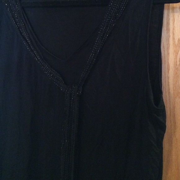 Black top w/ sheer panel at chest with sequin tie. - Picture 4 of 4