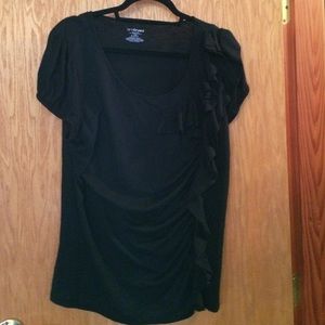 Black ruffle front top.