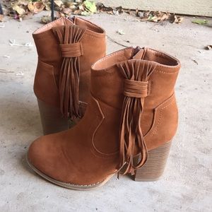 Brown fringe booties