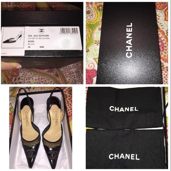 Chanel Black Sling Back Pumps