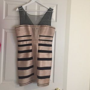 BCBG MAXAZRIA Nude mesh bodycon mini