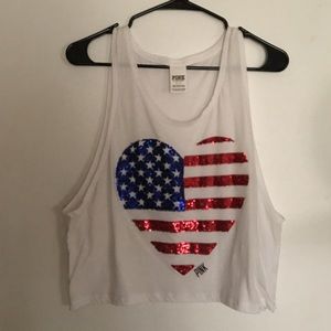 VS PINK heart American flag muscle tank