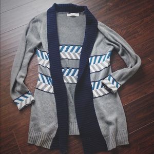 Printed Blue and Gray Sweater Coat
