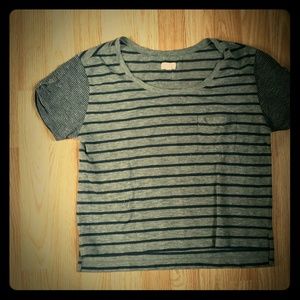 Grey and navy blue striped aerie medium crop top