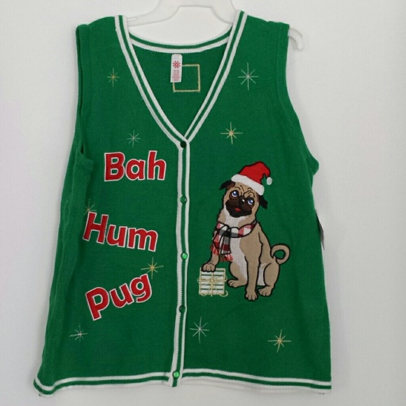 Green Christmas pug Sweater vest
