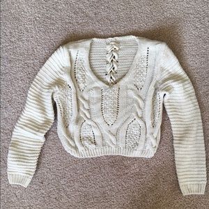 cream crochet crop top sweater
