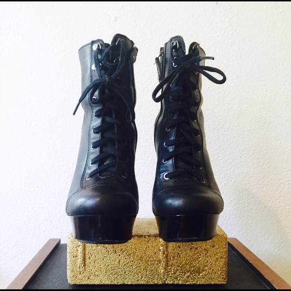 BCBG Max Azria Leather Platform Lace Up Booties - Picture 2 of 4