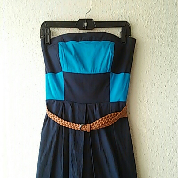 TeezeMe Blue Block Strapless Dress with Belt, Sz 5 - Picture 2 of 3