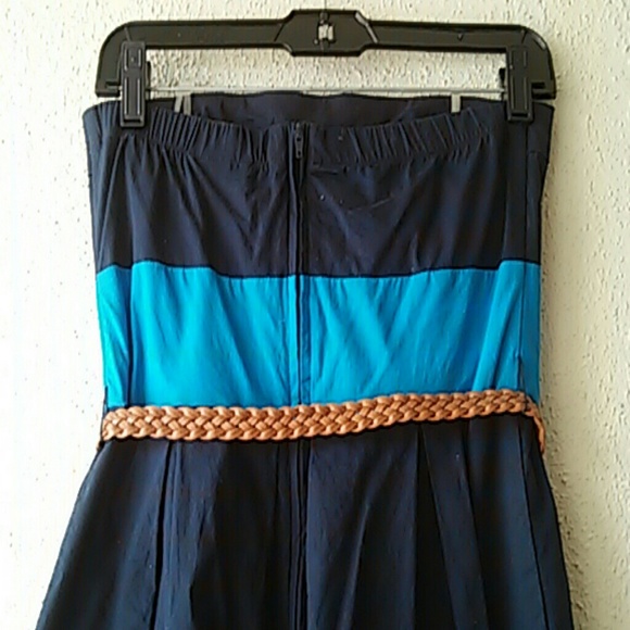 TeezeMe Blue Block Strapless Dress with Belt, Sz 5 - Picture 3 of 3