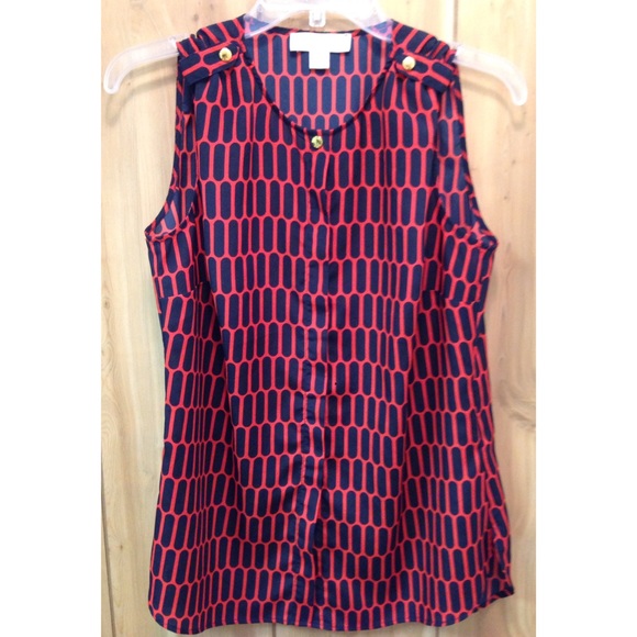 MICHAEL Michael Kors Tops - Michael Kors Navy/Red Button-down Blouse