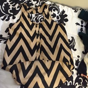 High Low Chevron Print Blouse with back cut out