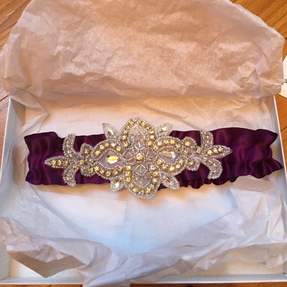 Hand made silk purple wedding garter