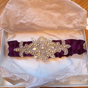 Hand made silk purple wedding garter