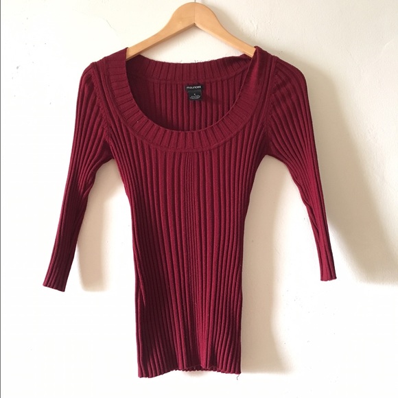 Holiday sweater form fitting deep red