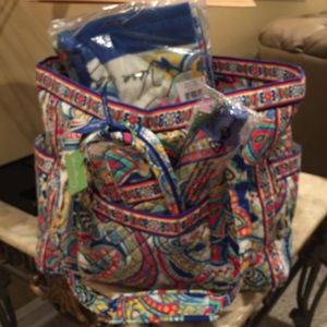 Large Vera Bradley tote with towel,umbrella & case