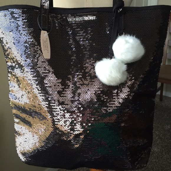 Victoria's Secret Handbags - Victoria Secret Black Sequin Tote NWT