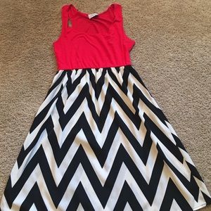 Red, black, and white chevron dress