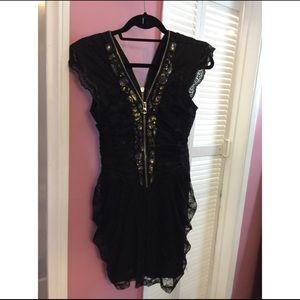 Bebe Jeweled Black Lace Deep V Zip Dress(no trade)