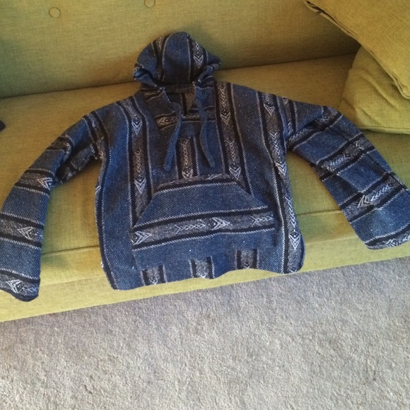 Blue white and black drug rug