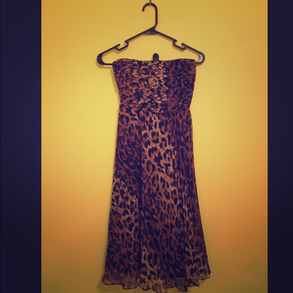 The Limited Leopard Print Chiffon Strapless Dress