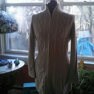 Cream color long zipper front sweater