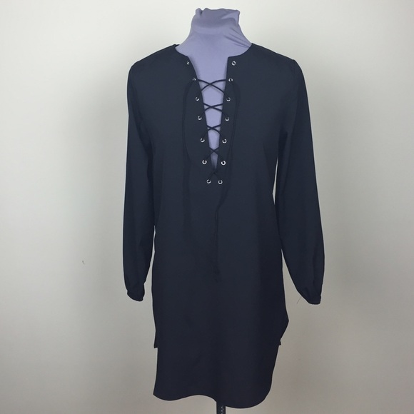 Dresses & Skirts - Front Lace Up Long Sleeve Shift Dress (LRG)