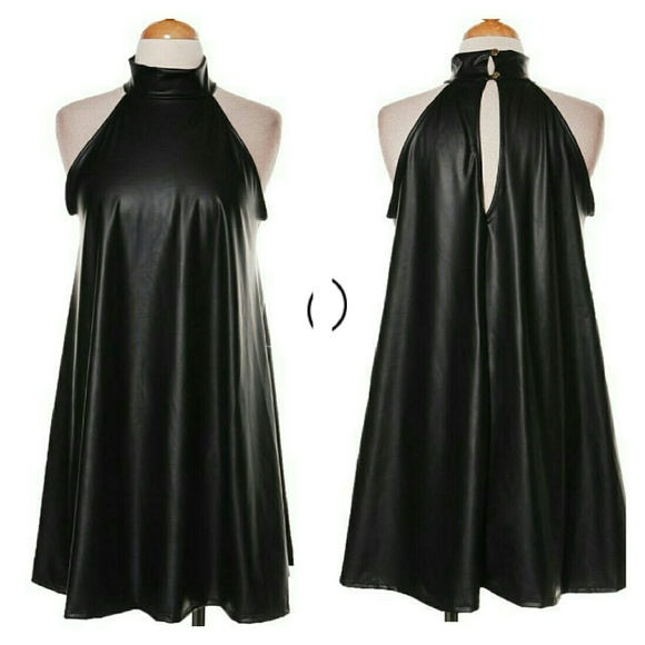 PU halter swing dress
