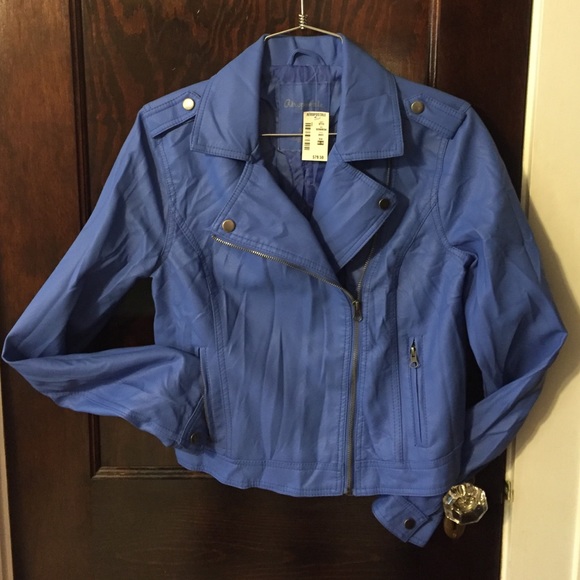 Blue Pleather Asymmetrical Zip Moto Jacket