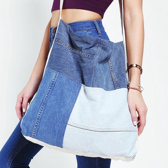 UO Large Patched Denim Bag