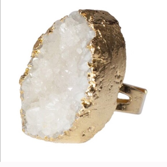 t&j Designs Gold Dipped Druzy Ring white stone - Picture 2 of 2