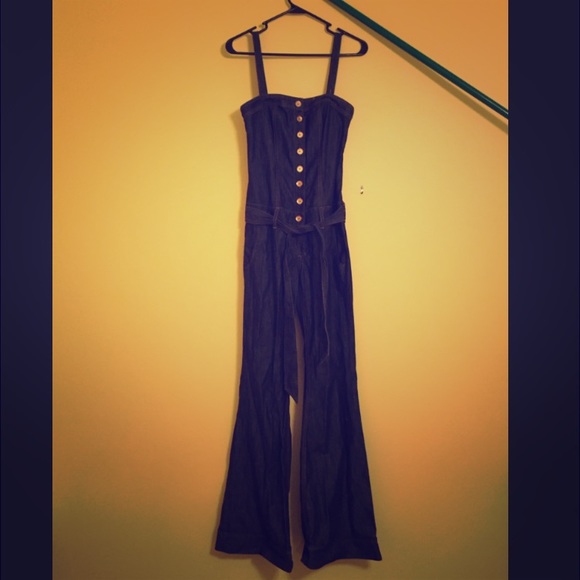 Arden B. Dark Denim Jumpsuit/Gold Button Detail