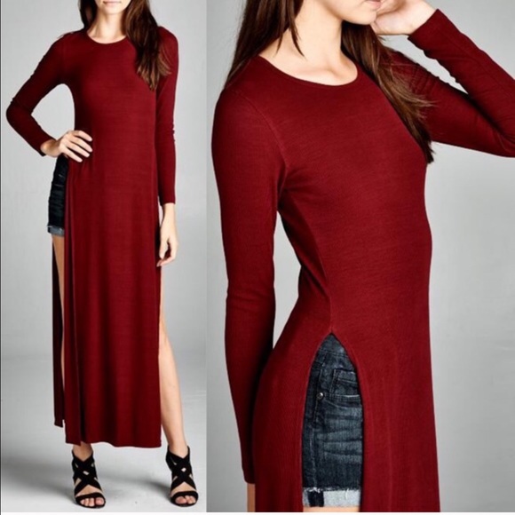 XX The AFTON side slit dress - BURGUNDY - Picture 2 of 3