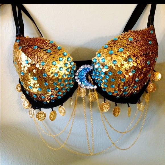 CUSTOM EDC gold/blue rave bra!!