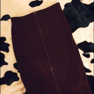 Bodycon Maroon Midi Zip Up Pencil Skirt