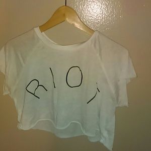 White crop top with the words RIOT