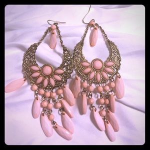 Gold & peach dangle earrings